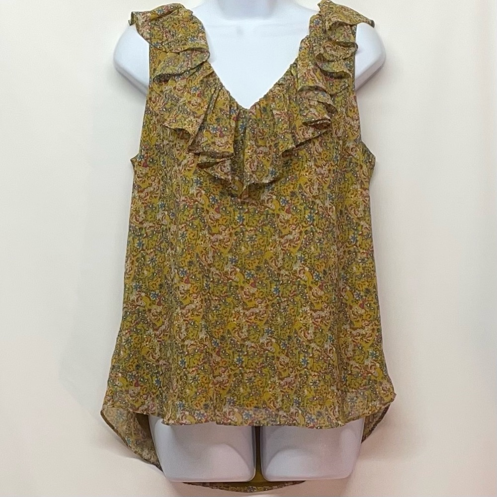 Rebecca Minkoff Carlisle Millefleurs Printed Sleeveless Ruffle Top Size Small